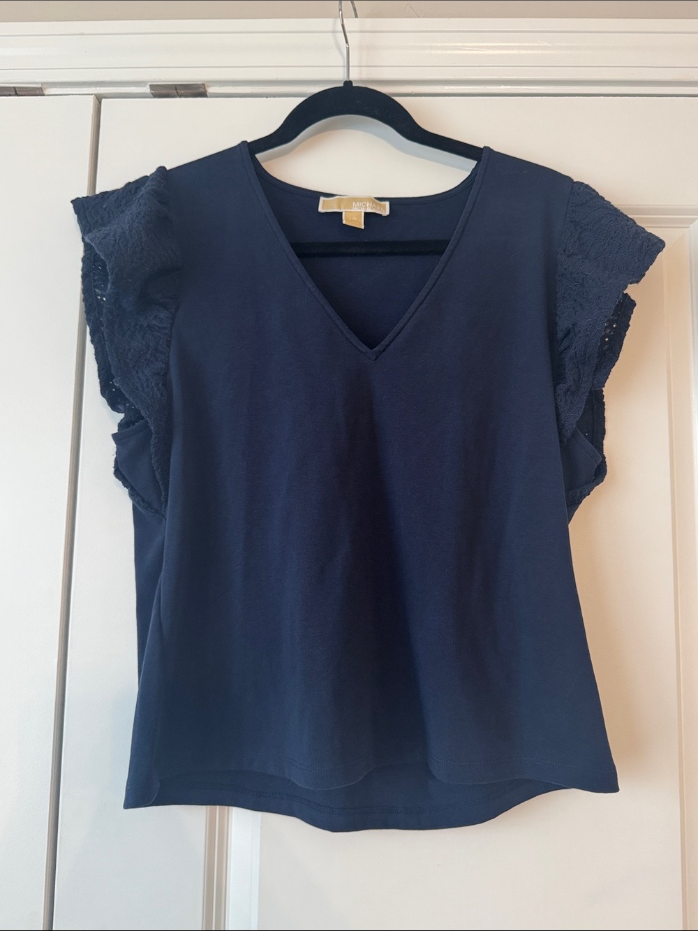MICHAEL Michael Kors Navy V-Neck Lace Flutter Sleeve Top
